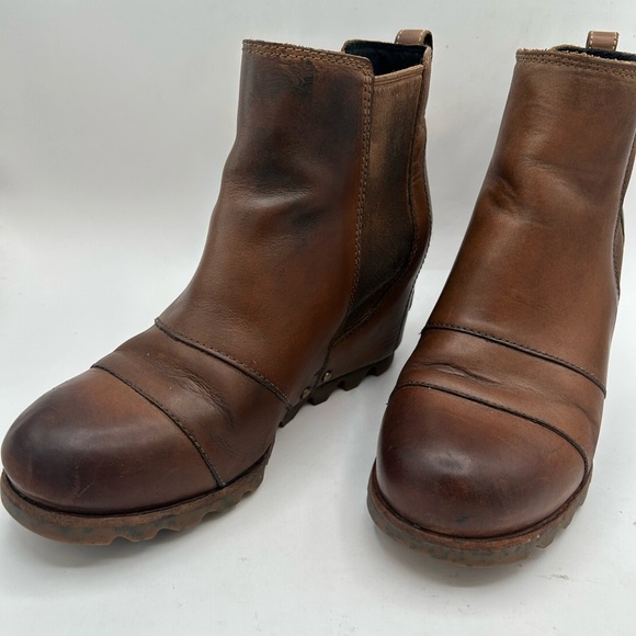 Sorel Women’s Lea Wedge Platform Booties Boots Leather in Elk Curry Size 7 - Picture 7 of 12